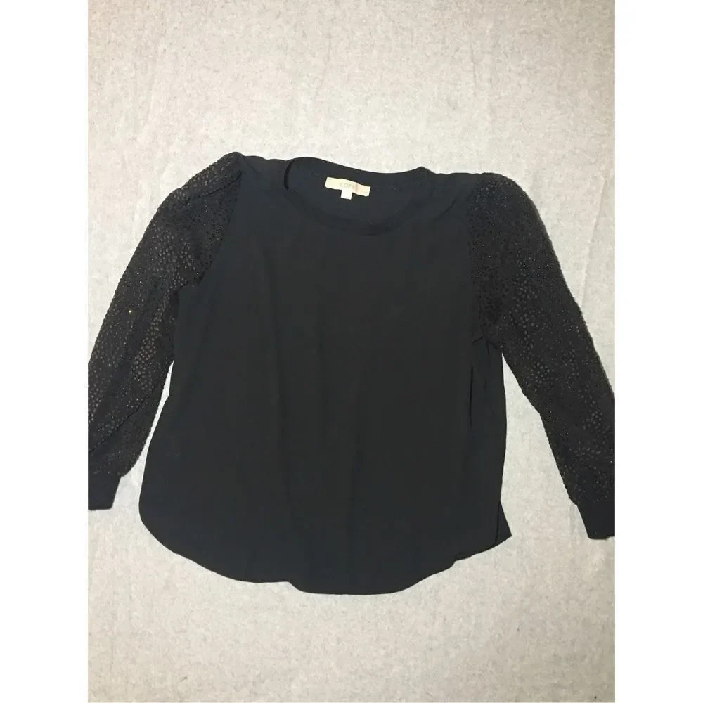 Womens LOFT shirt Size Large Petite Party Formal Mesh Sleeves Black